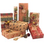 SmoTecQ Christmas Wrapping Paper Sheets - 12 Folded Sheets 70x50cm, 6 Vintage Kraft Designs, Made from Recycled Paper - Includes 10m Jute String & 10 Gift Tags