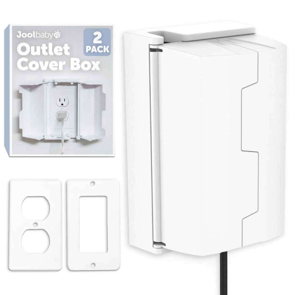 Outlet Cover Box for Child Safety (2 Pack) Duplex & Decorator Electrical Outlet Plates, Concealed Access Buttons, and Spacious Compartment - Jool Baby