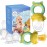 Baby Fruit Food Feeder Pacifier - Fresh Teething Pacifiers, Infant Fruit Teething Teether Toy for 3-24 Months, 6 Pcs Silicone Pouches for Toddlers & Kids & Babies, Piggy Handle 2-Pack (Yellow)