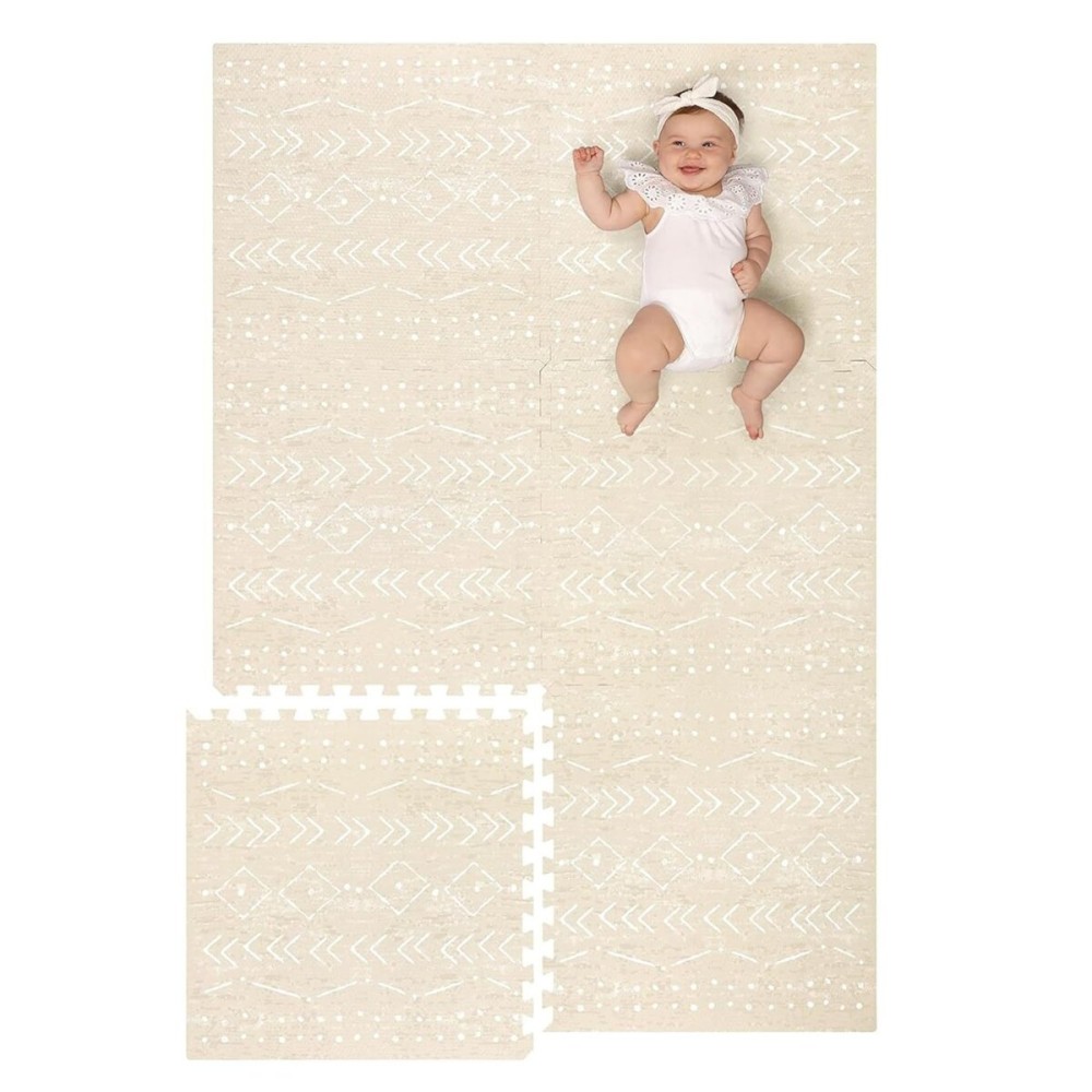 Lillefolk Baby Play Mat for Floor - 4x6ft Beige | Soft Non Toxic Premium EVA Foam Tiles for Tummy Time, Crawling & Playroom - Waterproof Interlocking Floor Mat for Babies & Toddlers (6 Tiles)