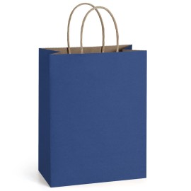 BagDream Navy Blue Gift Bags 8x4.25x10.5 100Pcs Kraft Paper Bags with Handles Bulk Medium Size for Shopping, Party Favor, Retail Merchandise Grocery Paper Sacks