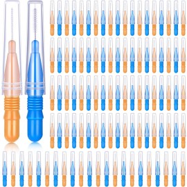 BBTO 100 Pcs Braces Dental Brush Flosser for Cleaner Interdental Brush Toothpick Tooth Flossing Head Oral Dental Toothpick Cleaners Cleaning Tool(Orange and Blue)