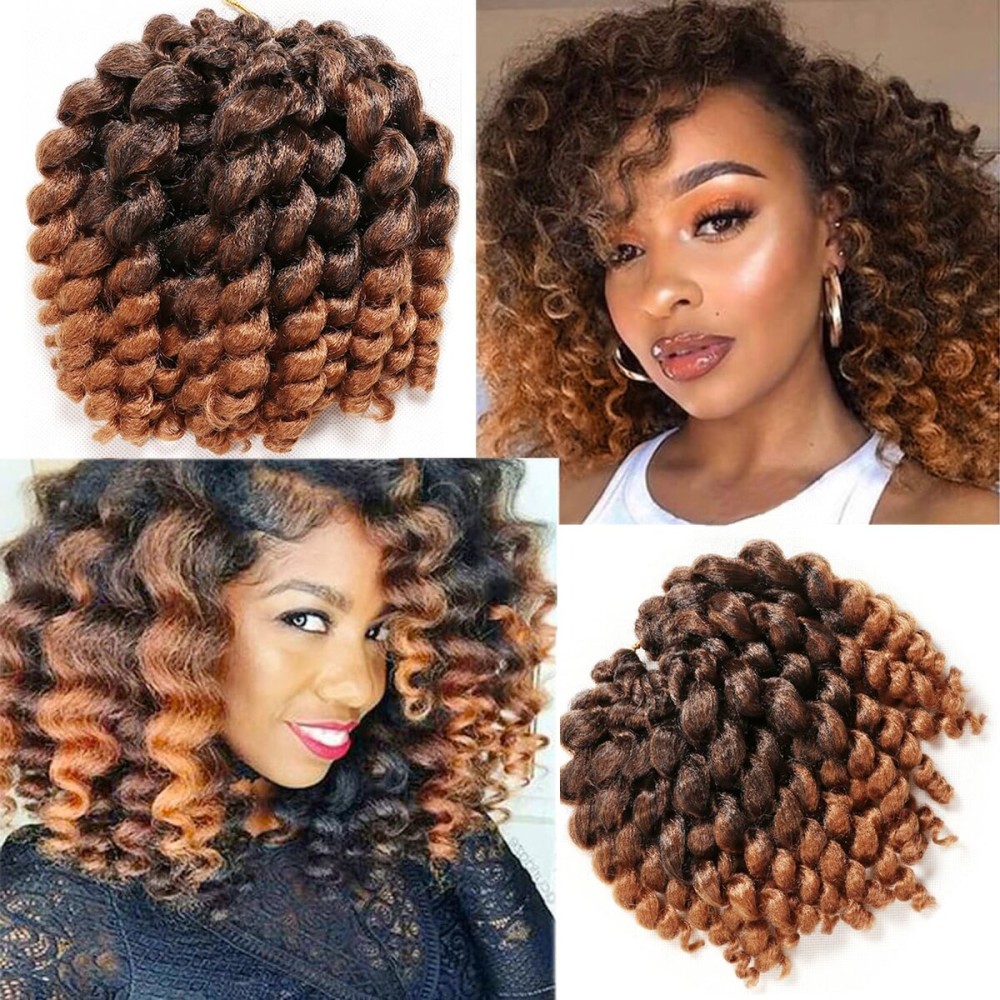 Jamaican Bounce Crochet Hair-4 Packs Deal 8 Inch 22Roots Jumpy Wand Curly Crochet Hair For Black Women (8 Inch 4 Packs, T1B-30)