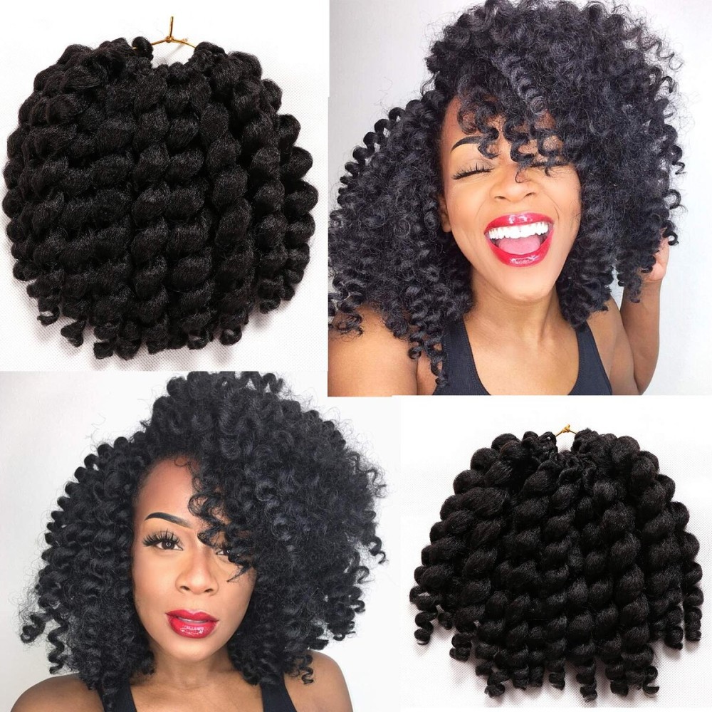 8 Inch Jamaican Bounce Crochet Hair 4 Packs 22 Strands Jumpy Wand Curly Crochet Hair for Black Women (8 Inch 4 Packs, 1B)