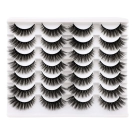 Lanflower False Eyelashes Natural Look 3D Faux Mink Lashes Pack 14 Pairs