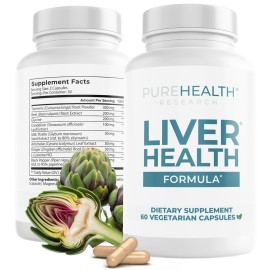 PUREHEALTH RESEARCH Liver Health - Liver Cleanse Detox & Repair with Artichoke Extract, Milk Thistle, Dandelion Root, Turmeric, Beet Root to Healthy Liver Renew with 11 Natural Nutrients, 60 Capsules