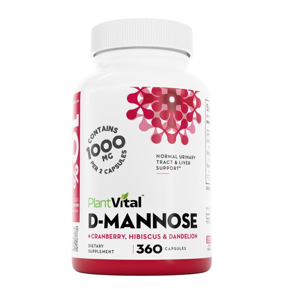 Plantvital D Mannose Capsules with Cranberry - D-mannose 1000mg Capsules - High Potency for Bladder, Kidney and Urinary Tract Support. Cranberry Powder with Hibiscus and Dandelion. 6 Months Supply