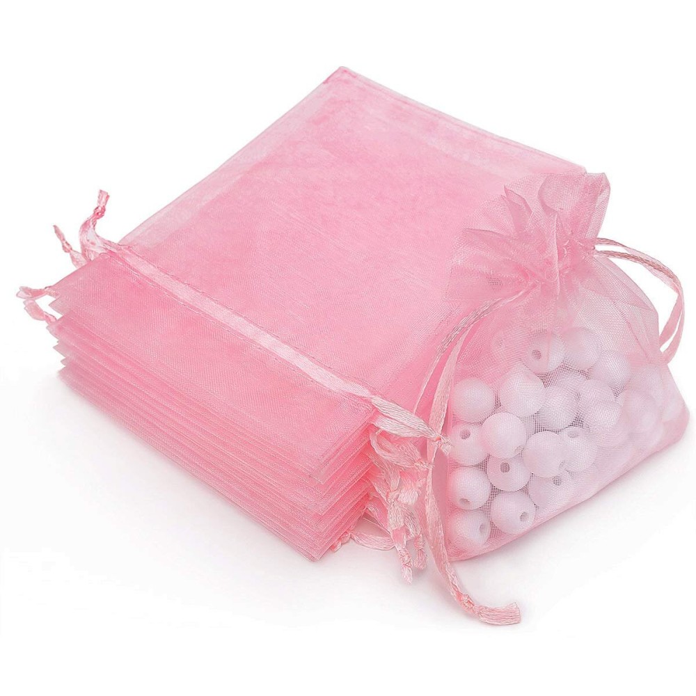 Akstore 50Pcs 3.15x4(8x10cm) Sheer Drawstring Organza Jewelry Pouches Wedding Party Christmas Favor Gift Bags (Pink, 3x4)