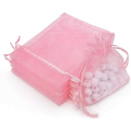 Akstore 50Pcs 3.15x4(8x10cm) Sheer Drawstring Organza Jewelry Pouches Wedding Party Christmas Favor Gift Bags (Pink, 3x4)