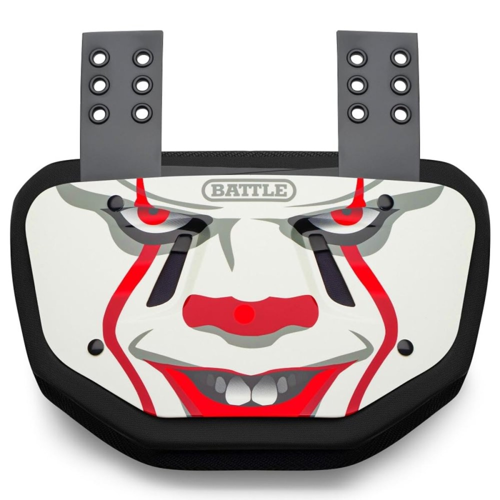 Battle Sports Novelty Football Back Plate - Hard Shell Lower Back Protector with Contoured Foam for High-Impact Protection - Youth, Clown White/Red