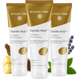 Botanic Tree Glycolic Acid Face Wash Travel Size (Pack of 3)- Facial Exfoliating Cleanser w/ 10% Glycolic Acid- Organic An.