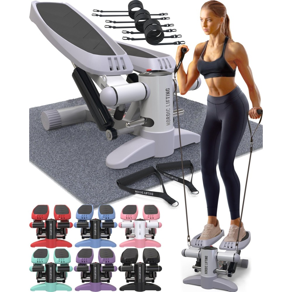 Nordic Lifting Mini Stepper & Stair Climber - White - Compact Fitness Stepper w/Resistance Bands, LCD Monitor, 330LB Weight Limit - Home Leg & Thigh Workout Machine