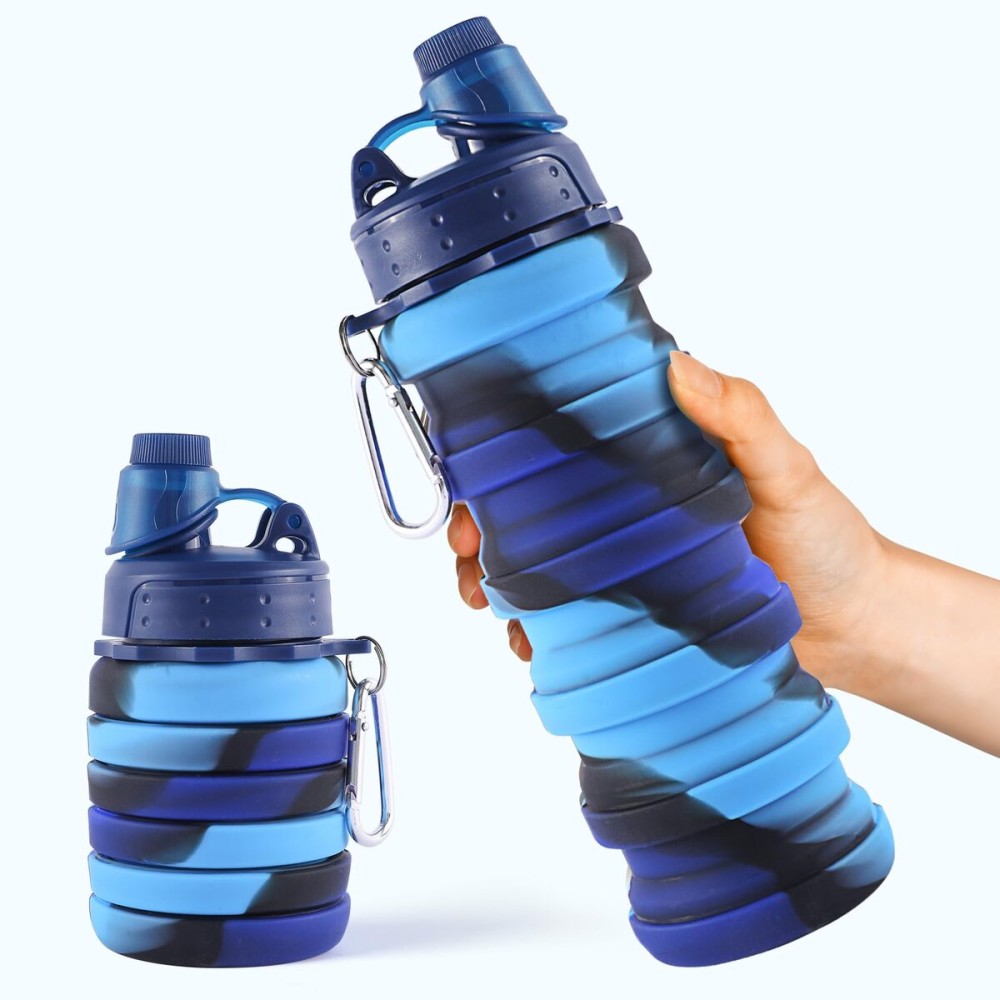 MAKERSLAND Collapsible Water Bottles for Travel, Foldable Sports Water Bottle for Kids, Reusable Water-proof Silicone Water Bottles with mountaineering Buckle for Camping Hiking Holiday