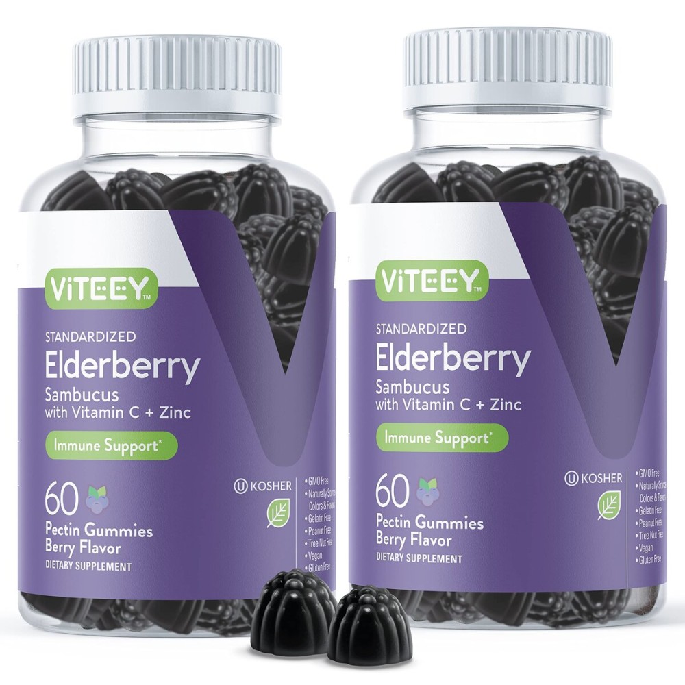 Viteey Sambucus Elderberry Gummies for Adults - Elderberry Vitamin C and Zinc Immunity Gummies - Vegan, Gluten-Free - 120 Count