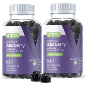 Viteey Sambucus Elderberry Gummies for Adults - Elderberry Vitamin C and Zinc Immunity Gummies - Vegan, Gluten-Free - 120 Count