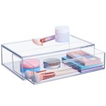 STORi Audrey Stackable Clear Bin Plastic Organizer Drawer | Organize Eyeshadow Palettes, Cosmetics, and Beauty Supplies on a Vanity | Made in USA