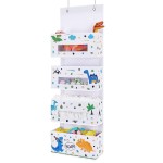 WERNNSAI Dinosaur Over Door Hanging Organizer - Behind Door Storage with 4 Clear Window Pockets for Baby Boys Room Organization Toy Diaper Closet Pantry Bedroom Bathroom Nursery Decor