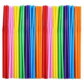ALINK 100pcs Assorted Colored Plastic Disposable Drinking Straws, 10.2 inch Long Bendy Party Straws
