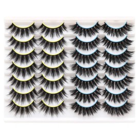 Losha 3D Faux Mink Lashes Dramatic Long False Eyelashes 14 Pairs Value Pack Handmade Reusable Thick Crossed Fake Eyelashes for Makeup Mix Styles (K38+K42)