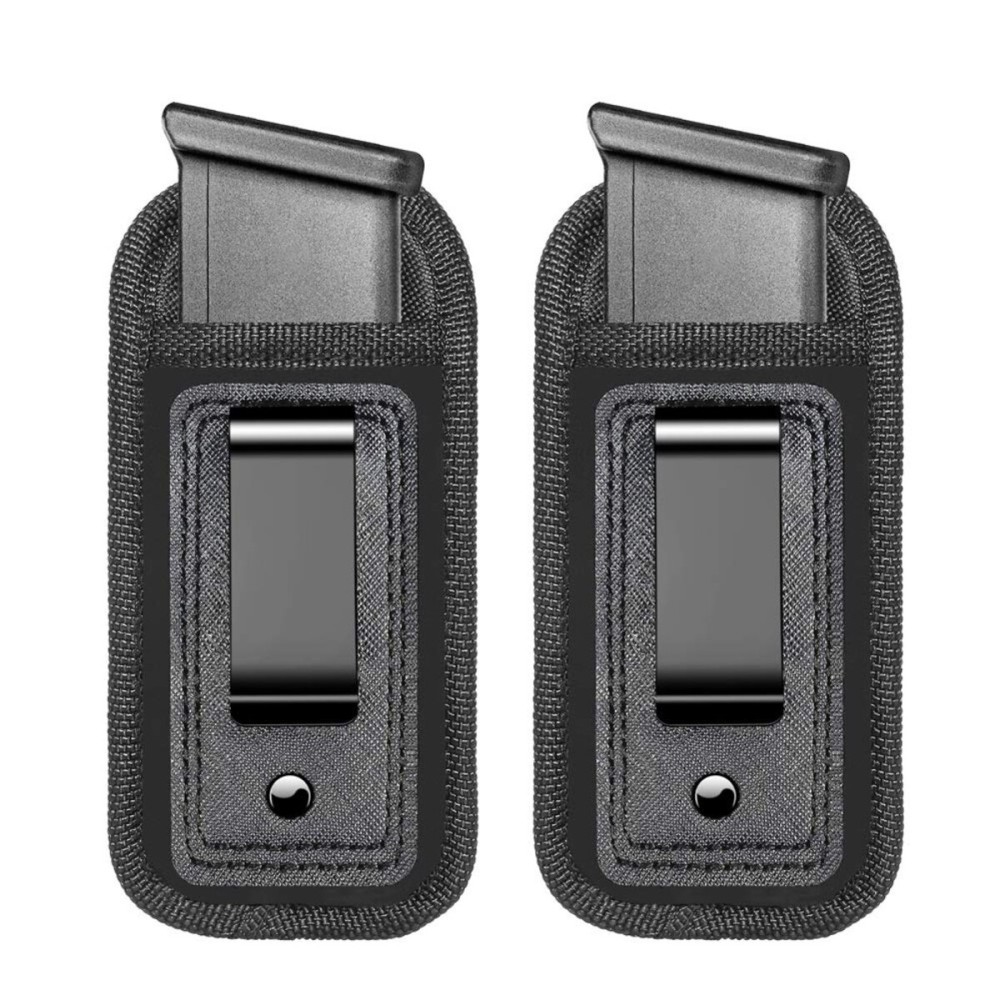 2-Pack Universal Magazine IWB Concealed Carry Holster, Single Double Stack Mags Pouch for Glock 17 26 43 Sig 1911 S&W M&P 9mm .40 .45 Fits 7 10 15 Round Ammo Clips for Pistols