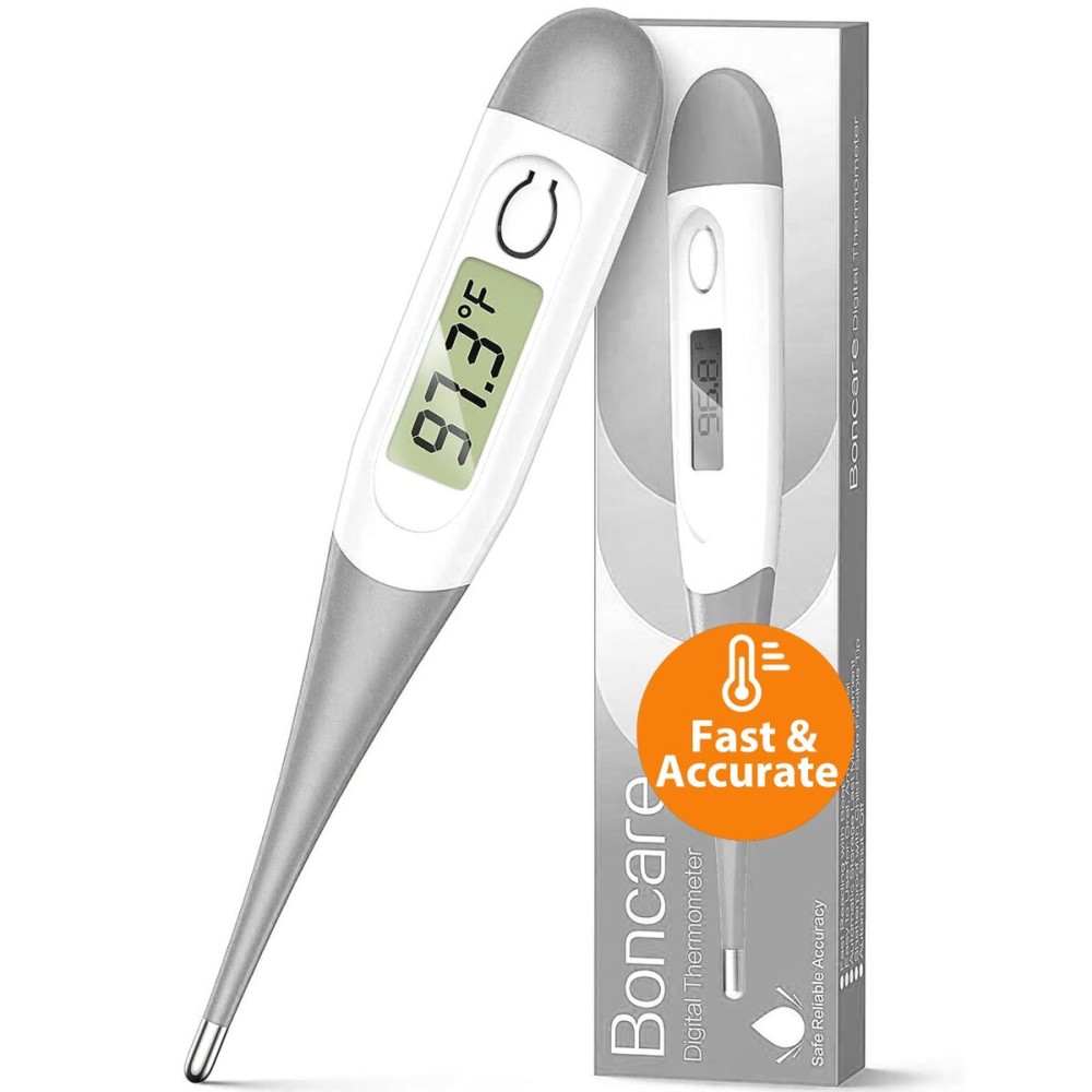 Boncare 10 Seconds Digital Thermometer for Adults and Kids - Accurate & Safe Rectal Thermometer for Baby with Fever Alarm, Oral Thermometer (Gray)