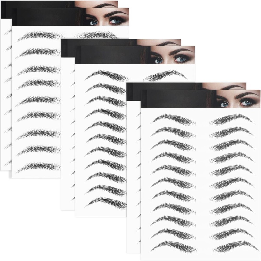 Blulu 6 Sheets 4d Hair-like Waterproof Eyebrow Tattoos Stickers Transfers Temporary Brow Tattoo Peel off Grooming Shaping Sticker in Arch Style, 66 Pairs Black(Classic Styles)