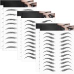 Blulu 6 Sheets 4d Hair-like Waterproof Eyebrow Tattoos Stickers Transfers Temporary Brow Tattoo Peel off Grooming Shaping Sticker in Arch Style, 66 Pairs Black(Classic Styles)