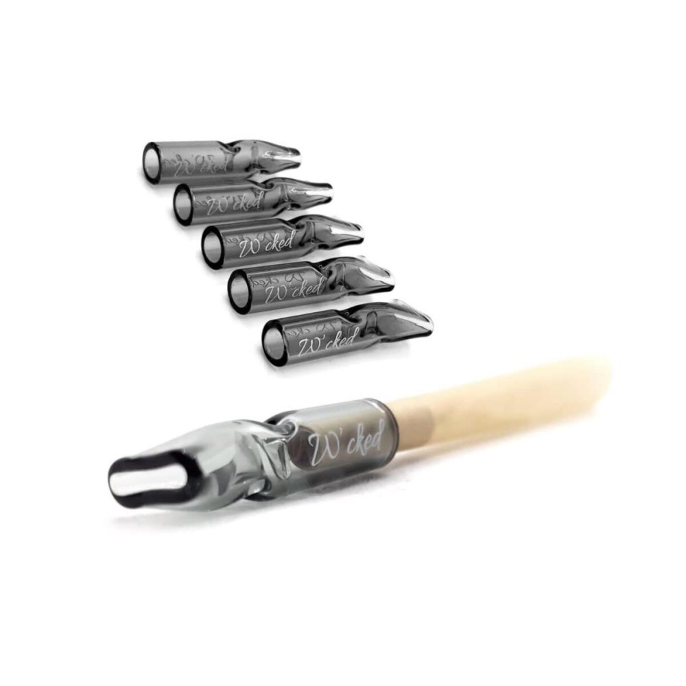 5PCS Reusable W\'cked Glass Filter Tips for Pre Rolled Rolling Paper Cones, Slim Cigarettes, Glass Rolling Tip Mouthpieces (Black)