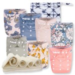 Nora\'s Nursery Cloth Diapers 7 Pack with 7 Inserts & 1 Wet Bag - Waterproof Cover, Washable, Reusable & One Size Adjustable Pocket Diapers for Newborns and Toddlers - Delilah