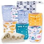 Nora\'s Nursery Cloth Diapers 7 Pack with 7 Inserts & 1 Wet Bag - Waterproof Cover, Washable, Reusable & One Size Adjustable Pocket Diapers for Newborns and Toddlers - Reel Me in