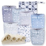 Nora\'s Nursery Cloth Diapers 7 Pack with 7 Inserts & 1 Wet Bag - Waterproof Cover, Washable, Reusable & One Size Adjustable Pocket Diapers for Newborns and Toddlers - Something Blue