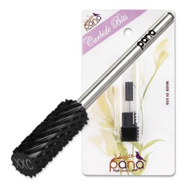 USA PANA Professional 3/32 Shank Size - Flat Top Small Barrel Carbide Bit - 5X Coarse Grit to Extra Fine Grit - Gold, Silver, DLC Black - Nail Drill Bit for Dremel Machine (2X Coarse, DLC Black)