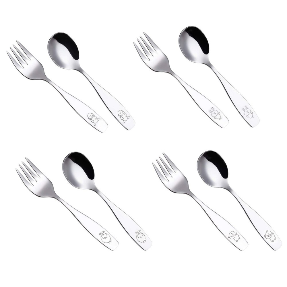 ANNOVA Kids Silverware 8 Pieces Children\'s Safe Flatware Set - Children Forks, Children Tablespoons, Toddler Utensils, Metal Cutlery Set for LunchBox (Stainless Steel, 8 Forks & Spoons)