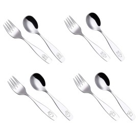 ANNOVA Kids Silverware 8 Pieces Children\'s Safe Flatware Set - Children Forks, Children Tablespoons, Toddler Utensils, Metal Cutlery Set for LunchBox (Stainless Steel, 8 Forks & Spoons)