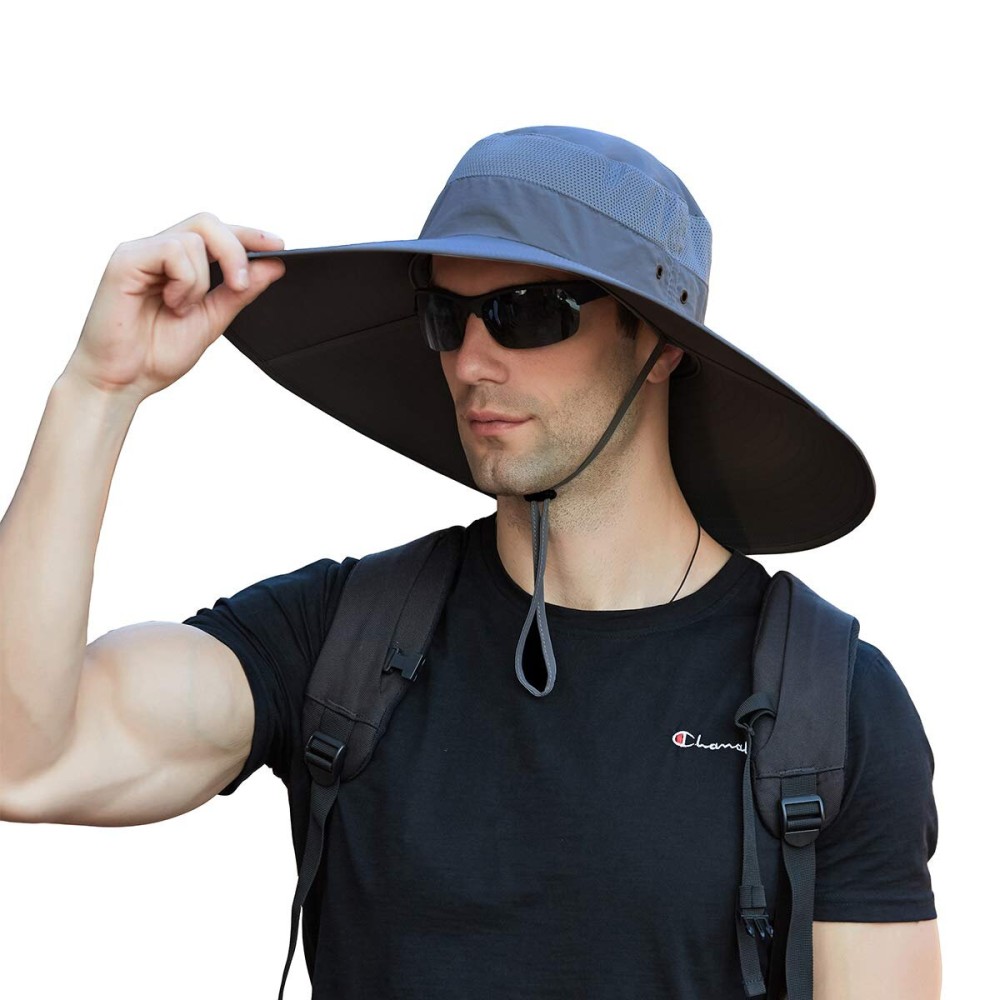 Leotruny Super Wide Brim Bucket Hat UPF50+ Waterproof Sun Hat for Fishing Hiking Camping (C05-Gray)