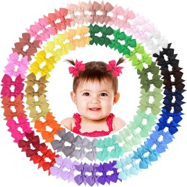ALinmo Hair Clips for Girls - 80PCS Fully Lined Tiny Alligator Bows in Pairs for Infants and Toddlers