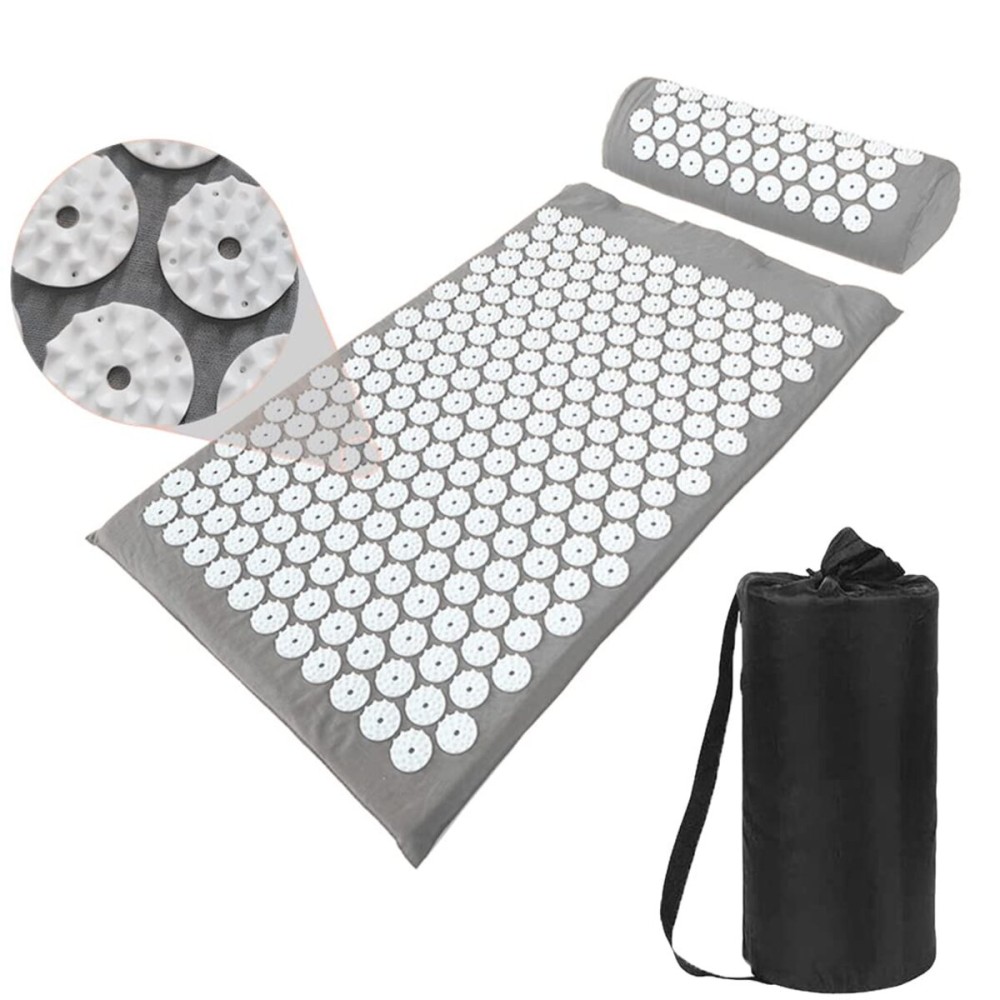 Acupressure Mat and Pillow Set with Bag - Large Size 28.7 X 16.5 inch Acupuncture Mat for Neck & Back Pain, Muscle Relaxation Stress Relief, Sciatica Pain Relief Pillow (Gray)