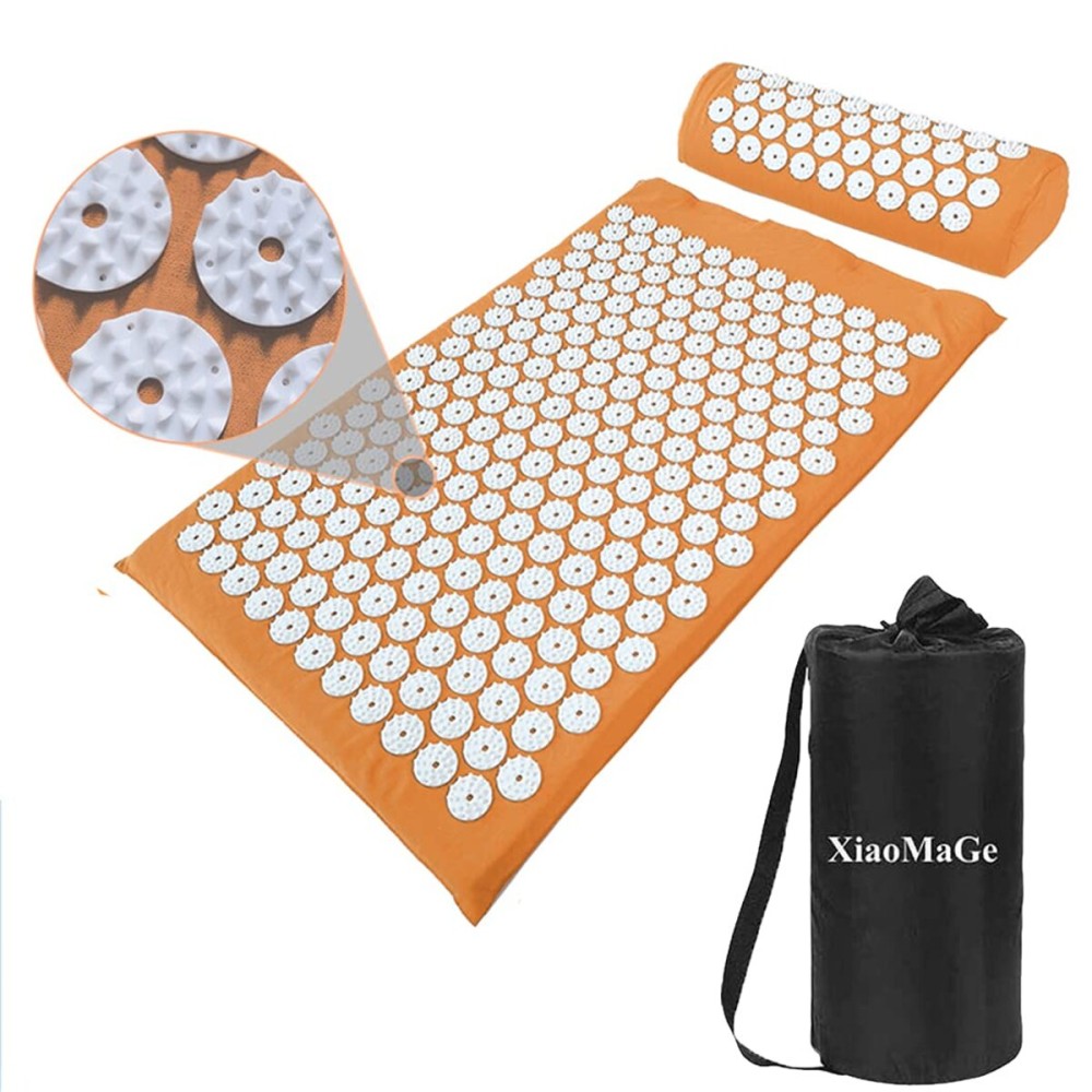 XiaoMaGe Acupressure Mat and Pillow Set with Bag - Large Size 28.7 X 16.5 inch Acupuncture Mat for Neck & Back Pain, Muscle Relaxation Stress Relief, Sciatica Pain Relief Pillow (Orange)