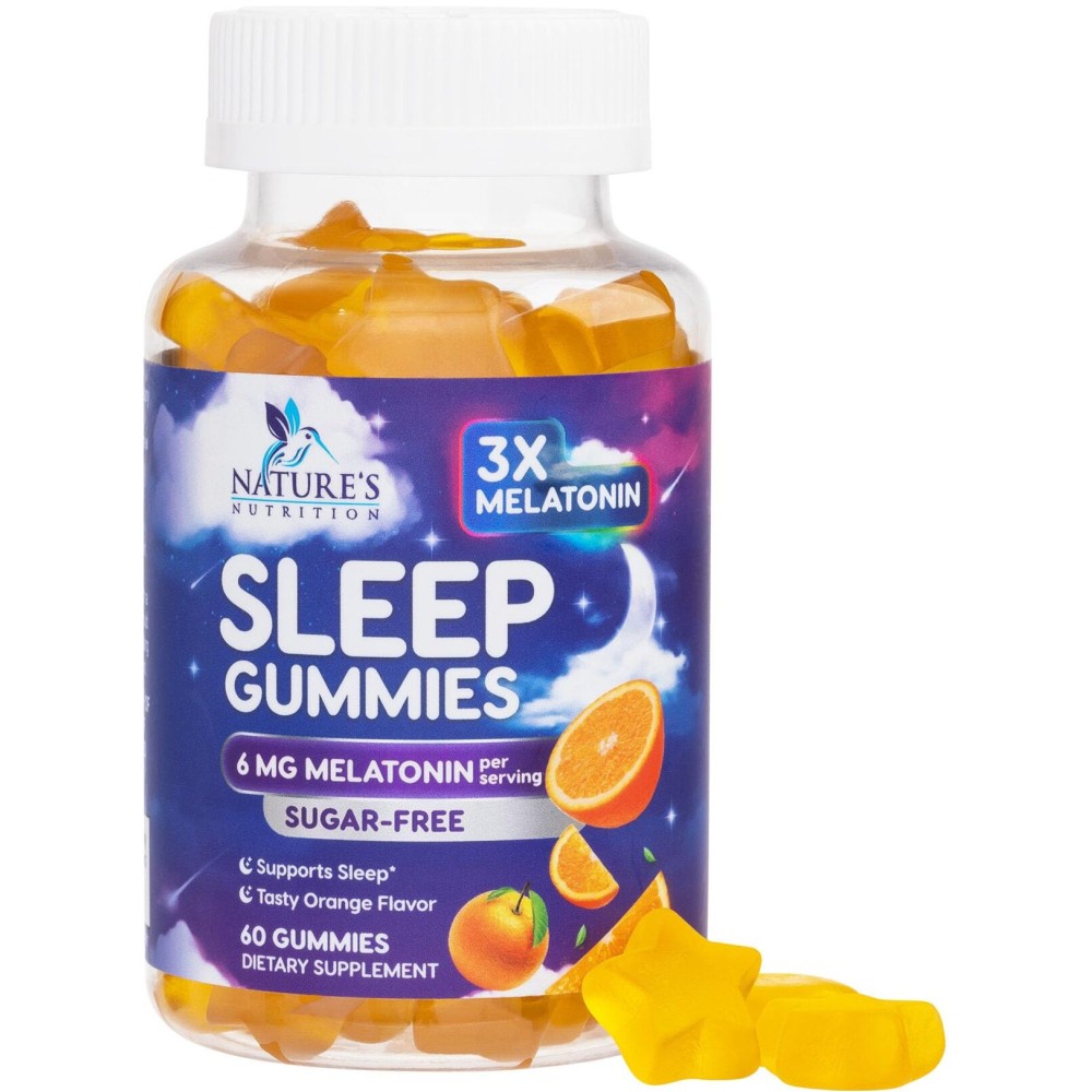 Melatonin Sleep Gummies 6mg - Sugar-Free Sleep Support Melatonin Gummy for Adults, Extra Strength Sleeping Gummy Supplement Supports Restful Sleep, Vegan, Tasty Orange Flavor, Zero Sugar - 60 Gummies