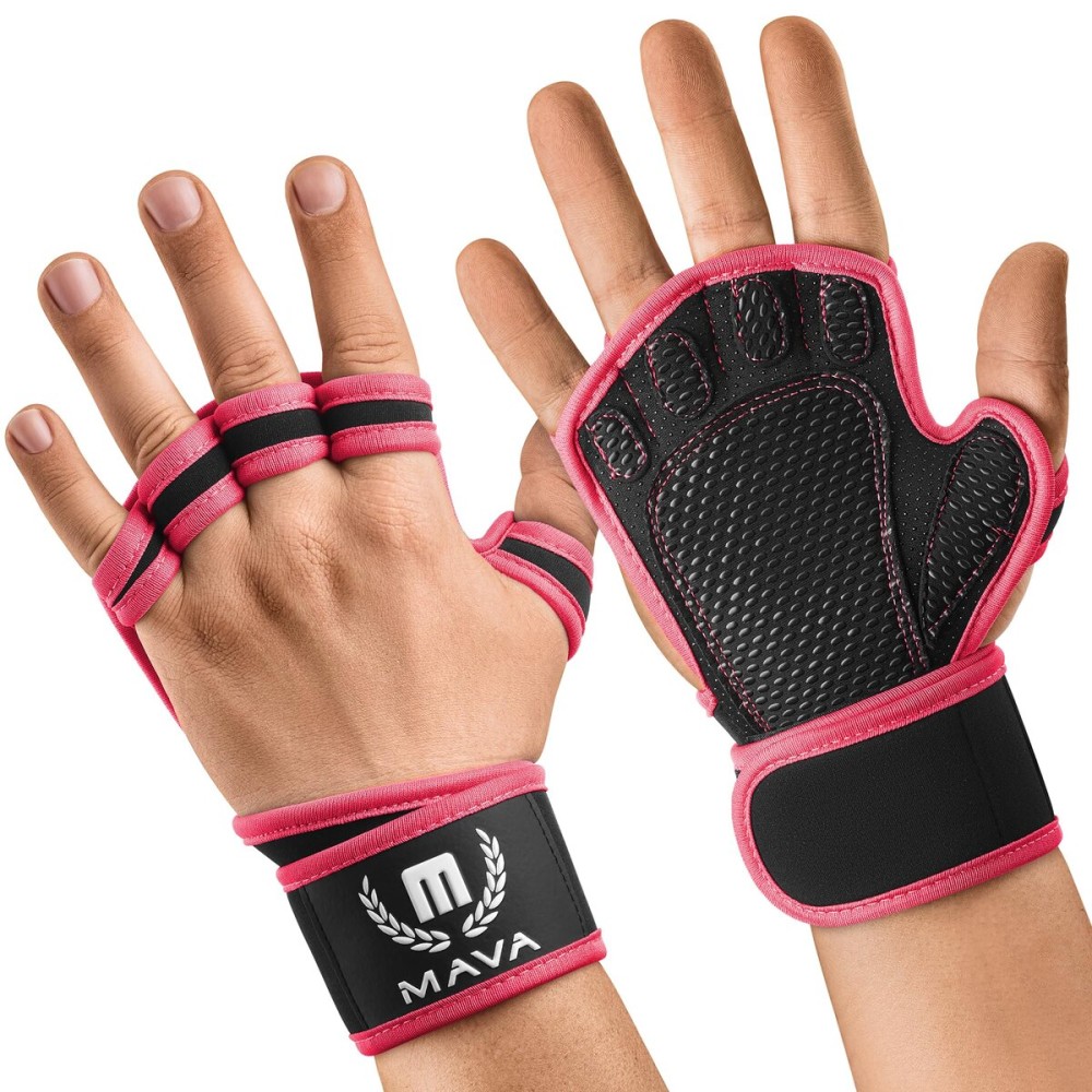 MAVA Open Gym Gloves for Men & Women; Padded Weight Lifting Gloves with Wrist Support for Comfort, Protection; Strong-Grip Fingerless Design for Men & Women; Anti-Sweat Gym Accessories