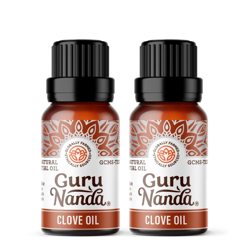 GuruNanda Clove Essential Oil, 100% Pure, Natural and Undiluted Aromatherapy Oil for Massages & DIY Recipes, Massage Support for Muscles & Joints (2X0.5 Fl Oz)