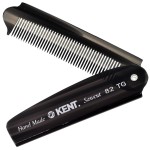 Kent 82T Black Graphite Folding Pocket Comb for Men, Fine Tooth Hair Comb Straightener for Everyday Grooming, Beard or Mustache, Use Dry or with Balms, Saw Cut Hand Polished, Made in England