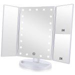 Flymiro Tri-fold Lighted Vanity Makeup Mirror with 3x/2x Magnification,21 LEDs Light and Touch Screen,180 Degree Free Rotation Countertop Cosmetic Mirror,Travel (White)