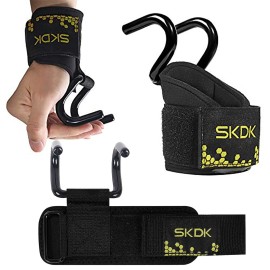 SKDK Strong Cotton Power Lifting Straps Wrist Grips-Deadlift Straps with Neoprene Wrist Padded and Anti-Skid Silicone-for Weightlifting Bodybuilding(Pair) (Lifting Hooks)