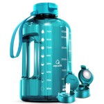 AQUAFIT 1 Gallon Water Bottle with Time Marker - Straw & Chug Lid - BPA Free Gym Water Bottle with Straw - Big Gallon Jug (Aqua, 128 oz - 2 Lids)