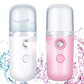 Honoson 2 Nano Facial Mister Sprayer Portable Face Nano Mister for Eyelash Extensions USB Rechargeable 1 oz Handy Skin Care Machine for Face Hydrating, Daily Makeup(Dark Pink and White)