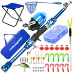 DaddyGoFish Kids Fishing Pole - Rod Reel Combo Tackle Box Starter Set - First Year Small Dock Gear Kit for Boys Girls Toddler Youth Age Beginner Little Children Junior Anglers (Blue, 4ft)