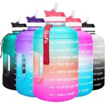 QuiFit Motivational Gallon Water Bottle - with Straw & Time Marker BPA Free Large Reusable Sport Water Jug with Handle for Fitness Outdoor Enthusiasts Leak-Proof (Green/Pink,1 gallon)