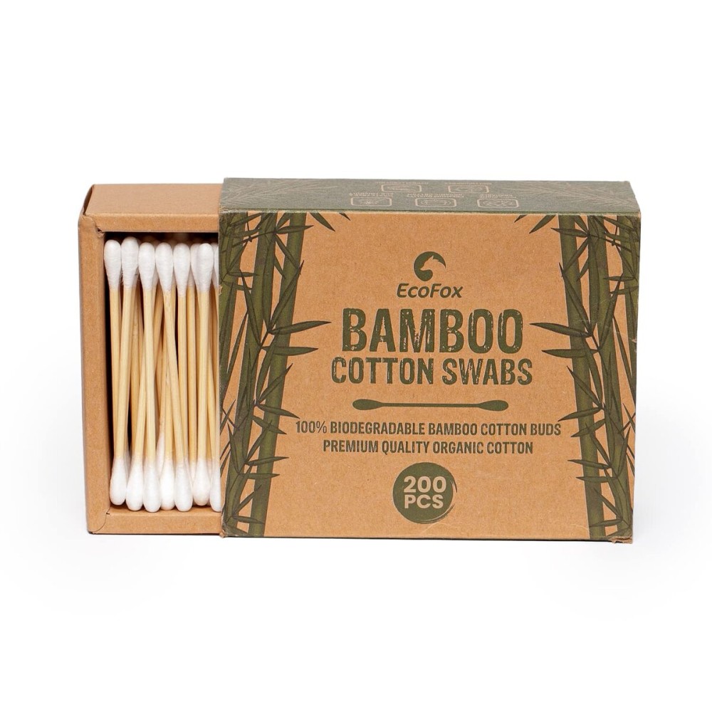 Bamboo Cotton Swabs 200 Count | Compostable & Pure Cotton Buds | Double Tipped Sticks | Made with Plant-Sourced Materials | Perfect for Makeup & Nail Applications, Arts & Crafts, Removing Dust & Dirt