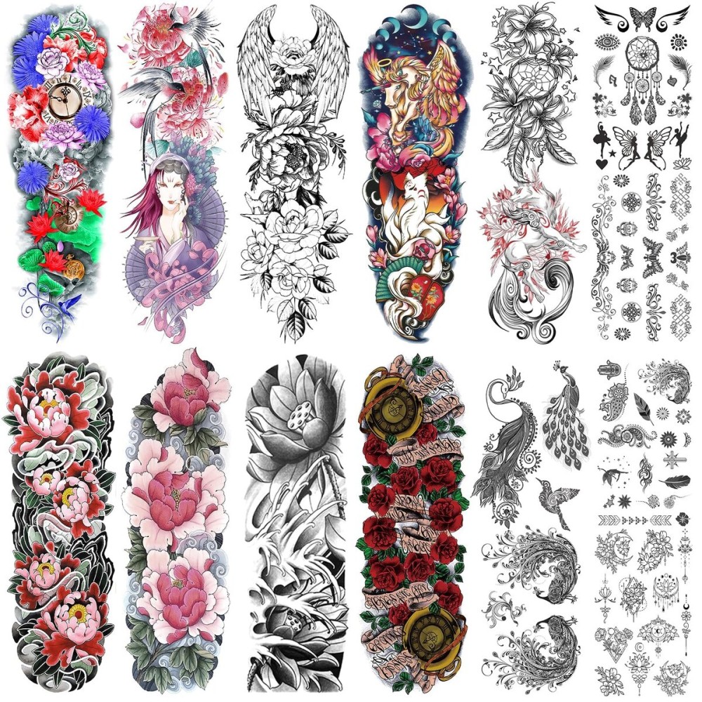 Aresvns Full Arm Temporary Tattoo for Women(L19xW7) Sleeve Tattoo Flowers,Waterproof Realistic Fake Tattoo for BBQ Pool Beach Party